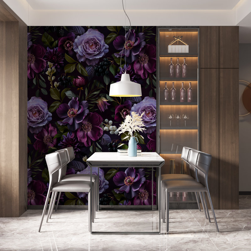 Papier peint floral noir Moody