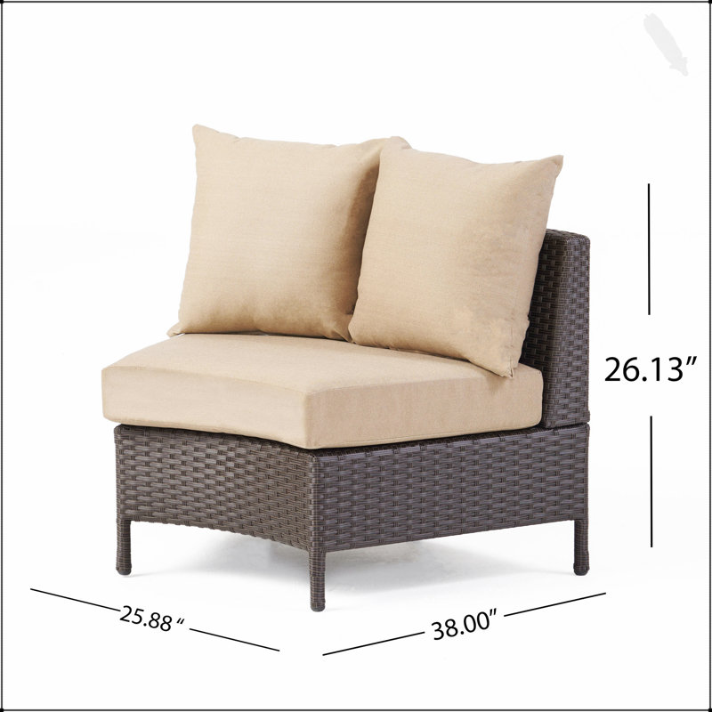 Pt Limon Single Sofa: Modern Curved Armless Design, Durable Faux Rattan, Water-Resistant Cushions For Outdoor Relaxation