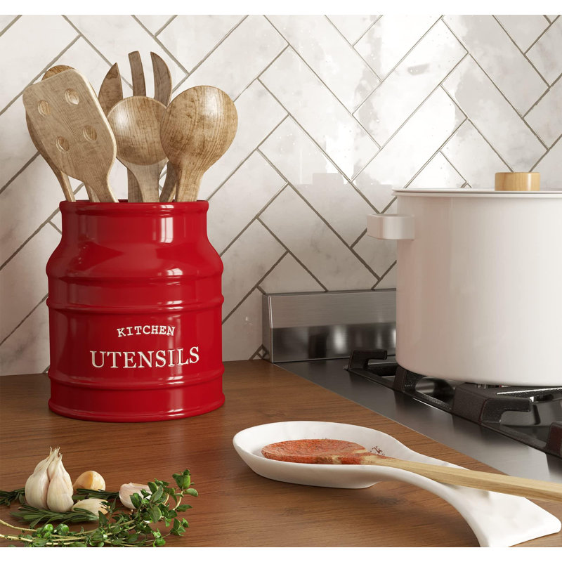 Porte-ustensiles de cuisine en céramique pour comptoir de cuisine, organisateur de spatule pour comptoir, Rouge