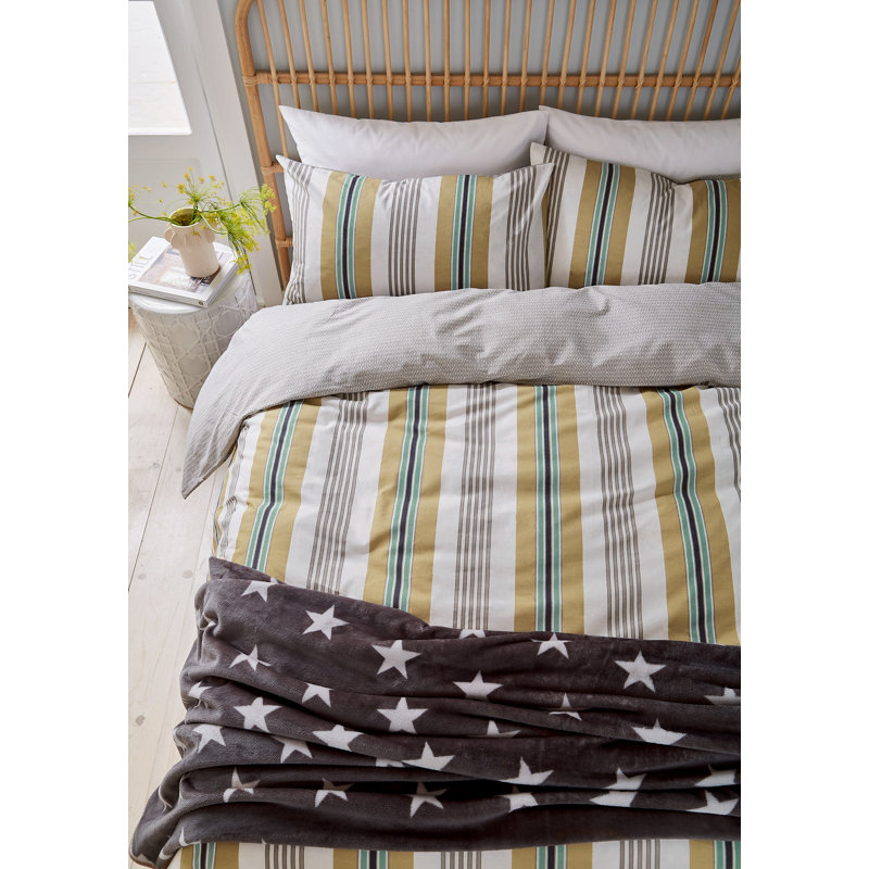 Huntington Stripe Cotton Duvet Cover Set, Cream, Double Duvet Cover + 2 Standard Pillowcases
