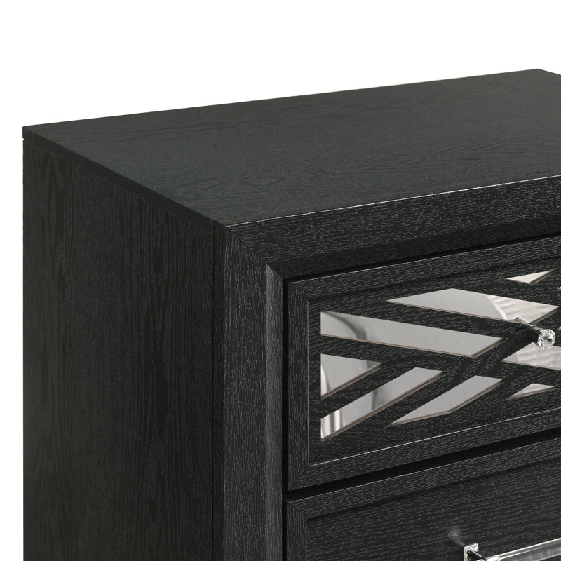 Andrien 2-Drawer Solid Wood Nightstand in Black