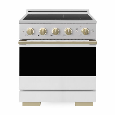 ZLINE Autograph 30 in. Stainless Steel Marino Induction Range with White Door and Bronze Accents
