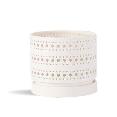 Pot de fleurs Moon Gate pour orchidées avec soucoupe intégrée - Petit pot en céramique émaillée couleur sable - Intérieur/Extérieur