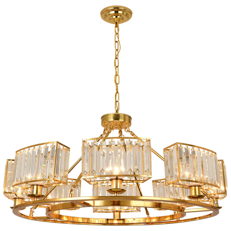 Lustre en cristal 10 lumières (noir), Or, H 39,37 po x l 32,67 po x P 32,67 po, 8 Lights