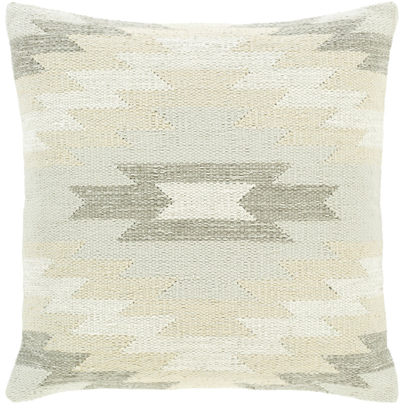 Anika Geometric Cotton Throw Pillow, Polyester/Polyfill, 22" x 22", Ivory/Light Gray
