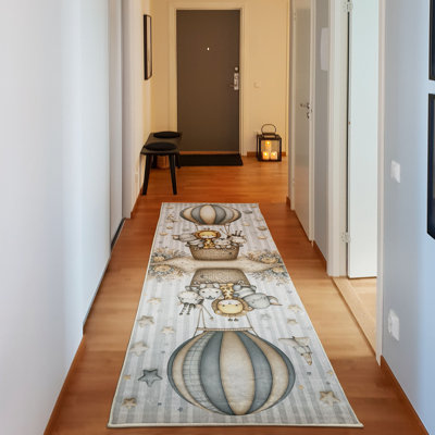  Tapis décoratif animaux animaux, tapis de qualité pour dortoir de chambre à coucher et salon, 2 pi 5 po x 7 pi 5 po, bleu-vert pâle moutarde pâle