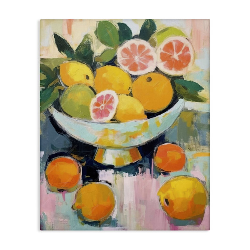  Art abstrait abstrait sur toile nature morte aux agrumes par LSR Design Studio, H 20 po x l 16 po