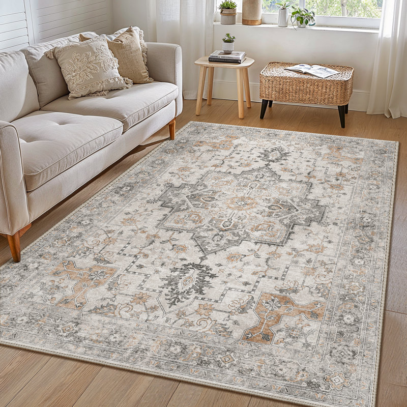 Roehit Beige/Brown Washable Non-Slip Area Rug