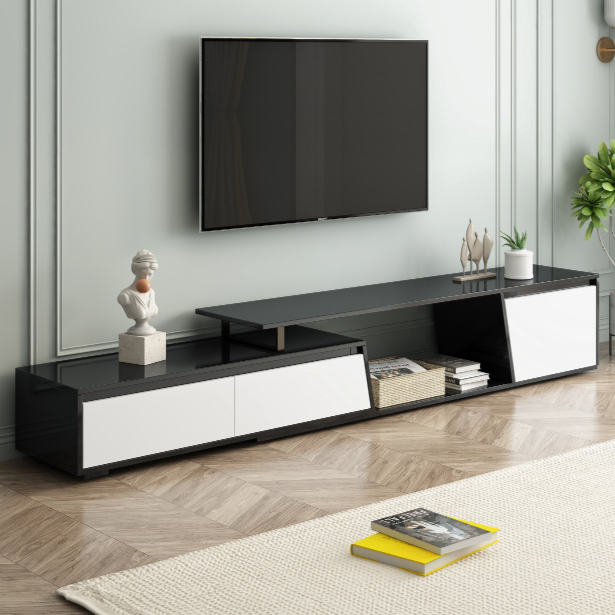 Ebern Designs Gerbert 70.7'' W One-Piece Storage Credenza TV Stand with ...