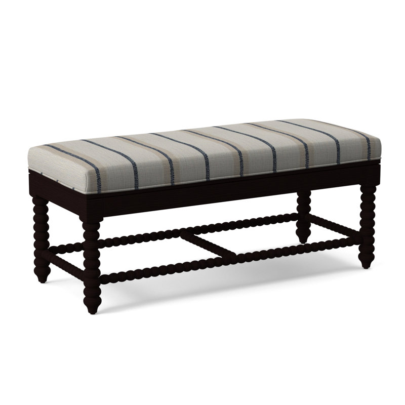 Lind Island Upholstered Bench, Sunbrella Beige Pinstripe; 6205-74, Antique Black Finish
