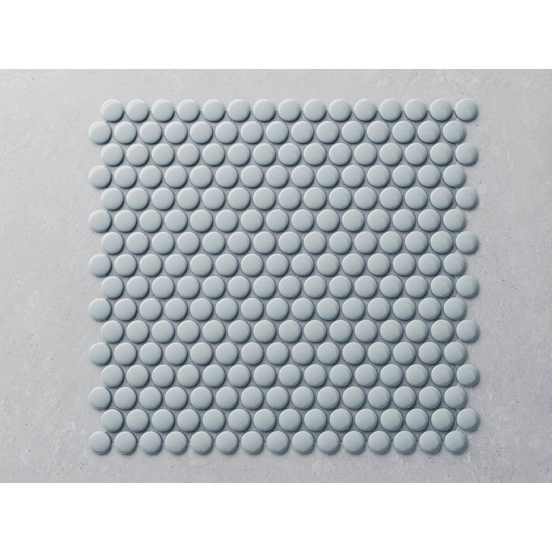 Glossy Penny Round 12x12 Mosaic Tile Porcelain for Wall & Floor tile (set of 20), Sky Blue