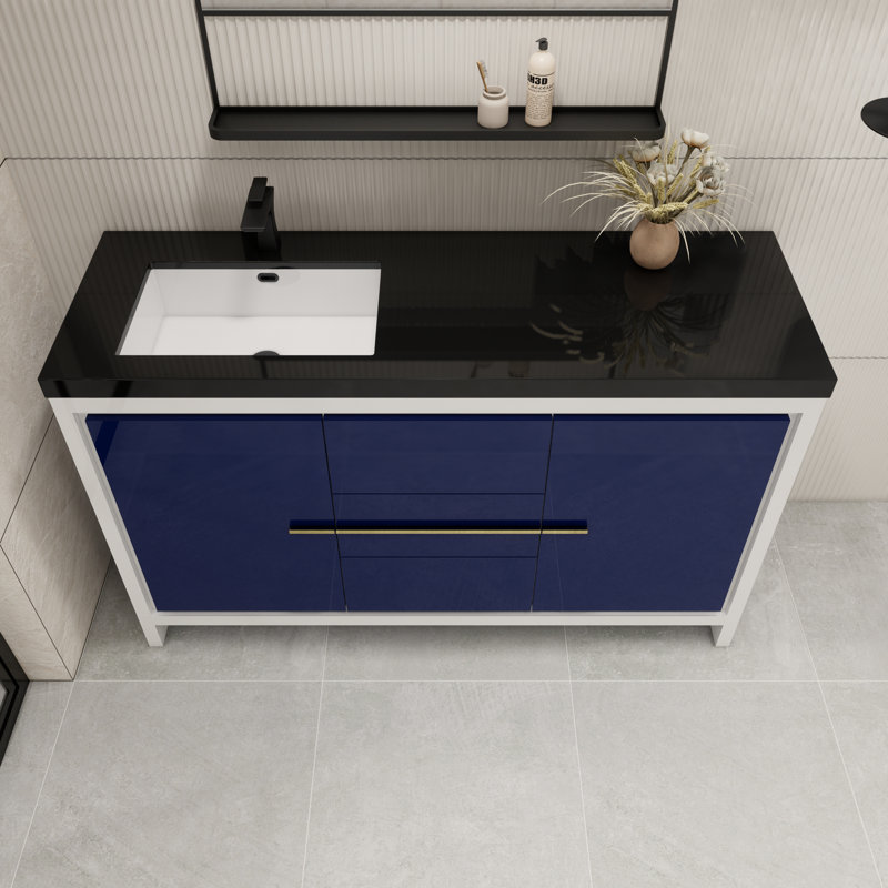 Ensemble de meuble-lavabo simple 60 po Valerieann, Bleu nuit ultrabrillant