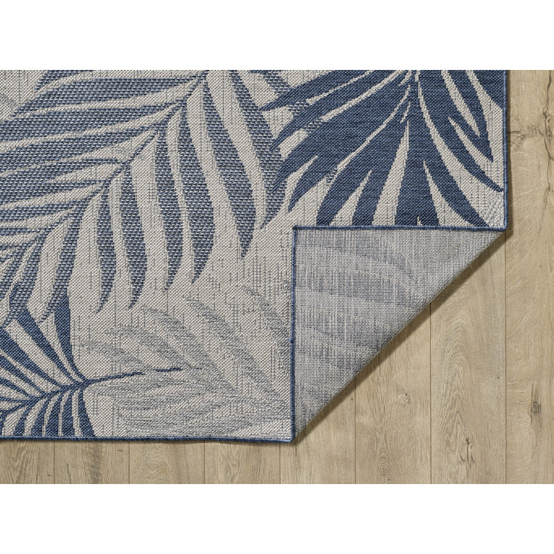 Ablie Floral Machine Woven Indoor / Outdoor Area Rug, Rectangle 3'3" x 4'11", Blue