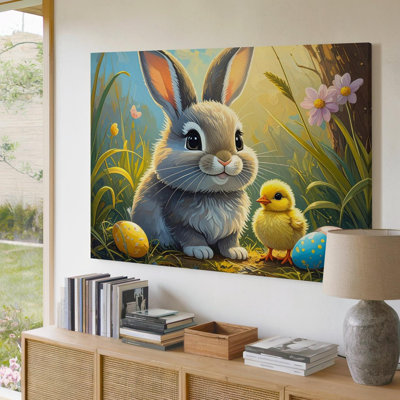 Wall Art Canvas Easter Rabbit And Chick Canvasjoyful Springtime Ready To Hang Gallery Wrapped Home Decor Modern Design Premium Quality