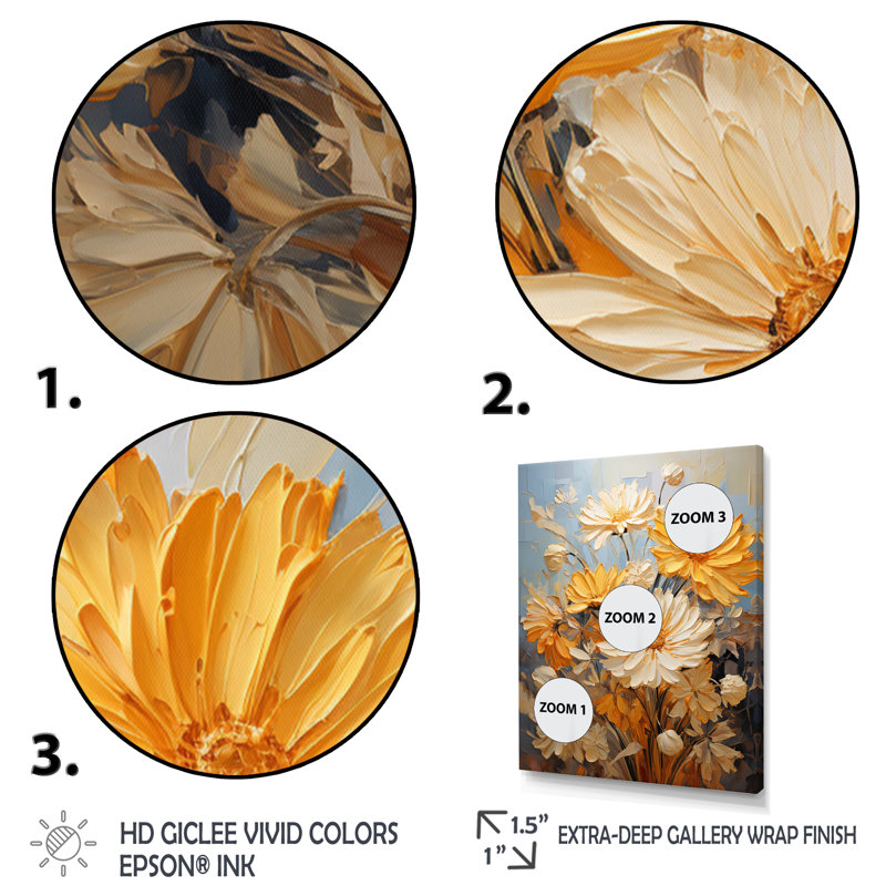 Yovanna Chrysanthemums Autumn Gold Patchwork II, H 40 po x l 30 po x P 1,5 po, Toile tendue