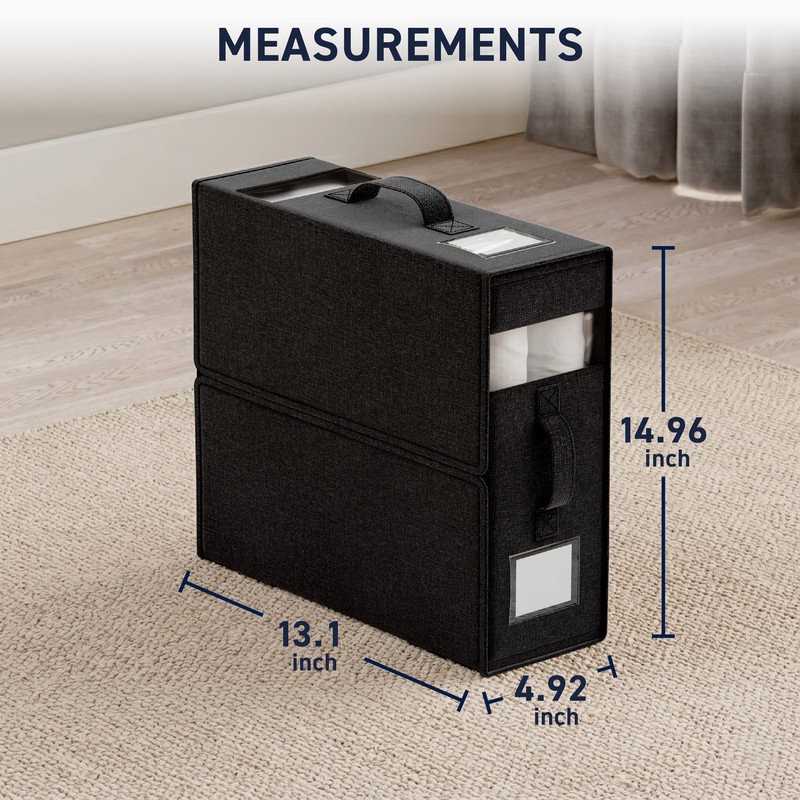 Ensemble de 8 bacs de rangement pour draps en lin - Bacs de rangement pour draps avec 2 poignées, fenêtre transparente et pochettes pour étiquettes, organisateur de placard pliable pour literie et literie grand et très grand