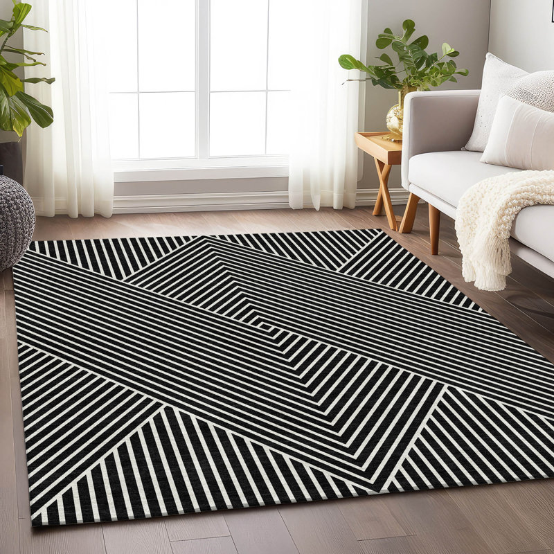 Tapis noir Prisco lavable à la machine de qualité supérieure, Rectangle 10 pi x 14 pi