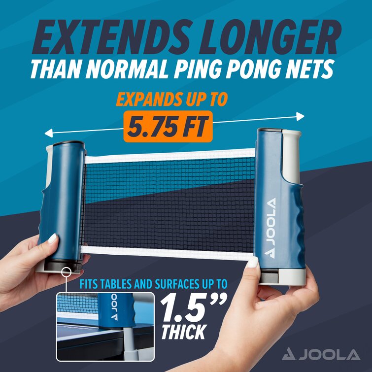 GSE Adjustable Retractable Ping Pong Net & Post. Anywhere Portable Table Tennis Net & Clamps - Blue