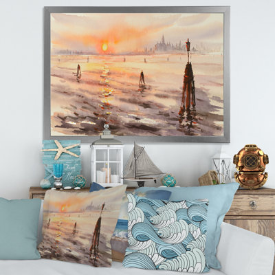 " Panorama Of Venice Laguna At Sunset " Painting Print