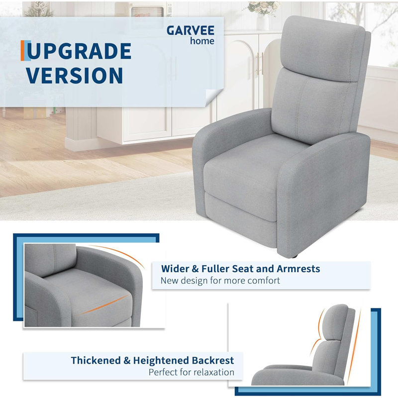 Set of 2 Recliner Chairs for Adults with Adjustable Backrest, Padded Seat, Tall Back and Wide Arms, Home Theater Seating for Living Room