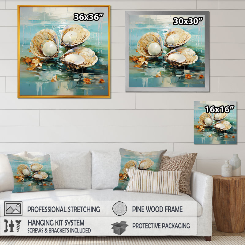 «Green Tones Delicate Oyster Beauty» sur toile, Cadre naturel flottant, 24" H x 24" W