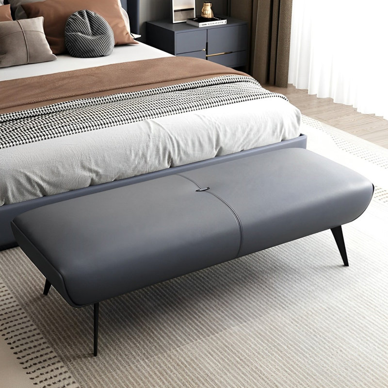 Meldia Leather Match Upholstered Bench, 15.74" H x 70.86" W x 19.68" D, Gray