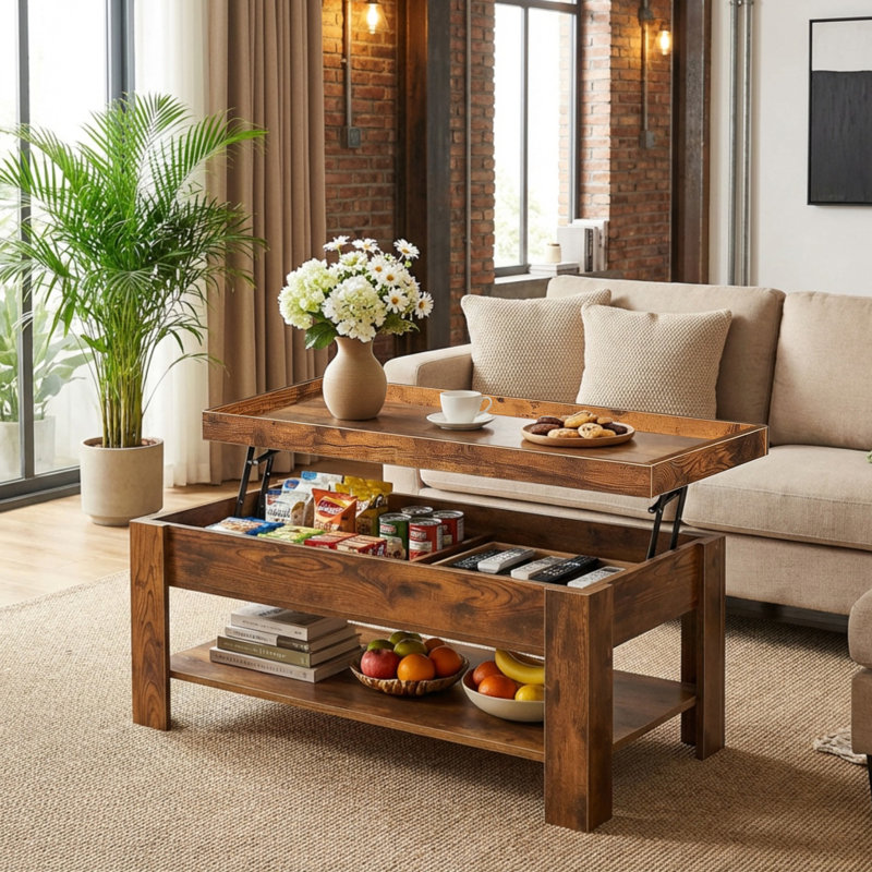 Table basse à plateau relevable Modern, Brun