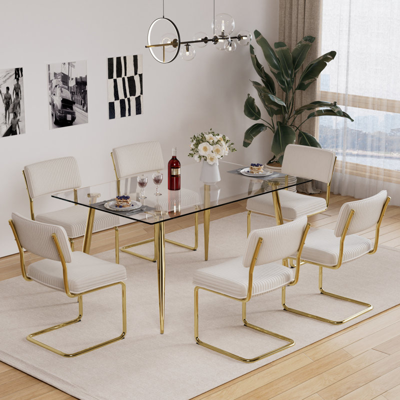 7 - Piece Glass Top Dining Set with 6 Dining Chairs., Black 1, 7 Pieces: Table, 6 Chairs, 29.8"H x 51.2"L x 31.5"W
