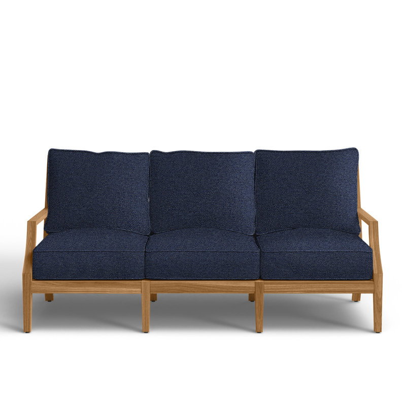 Haley Teak Patio Sofa with Cushions, Intermix Indigo, Welt + Standard fill, Natural Teak