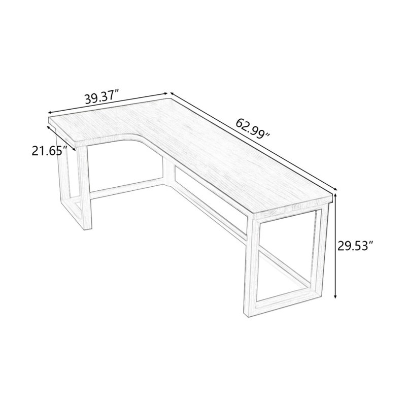 Bureau en bois massif en forme de L, Retour à gauche, H 29,53 po x l 62,99 po x P 39,37 po