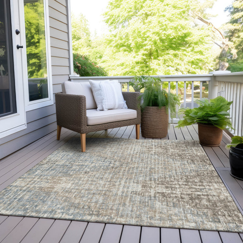 Machine Washable Indoor/Outdoor Xhevrie Putty Rug, Rectangle 9' x 12'