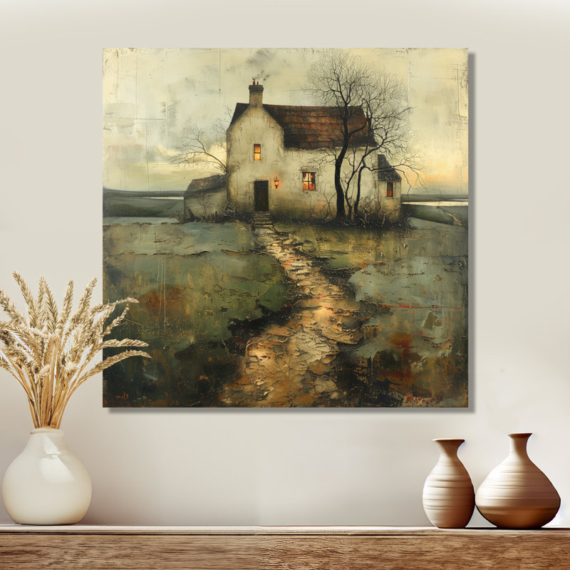  «Vintage Winter Country Cottage Reflections - Barn Wall Art Living Room, Encadrement argenté, H 36 po x l 36 po