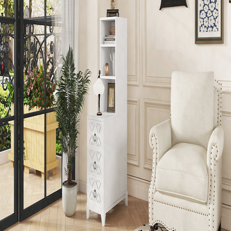 Table de bout avec 3 tiroirs, table de coin avec 2 tablettes ouvertes, table d'appoint haute pour chambre à coucher et coin
