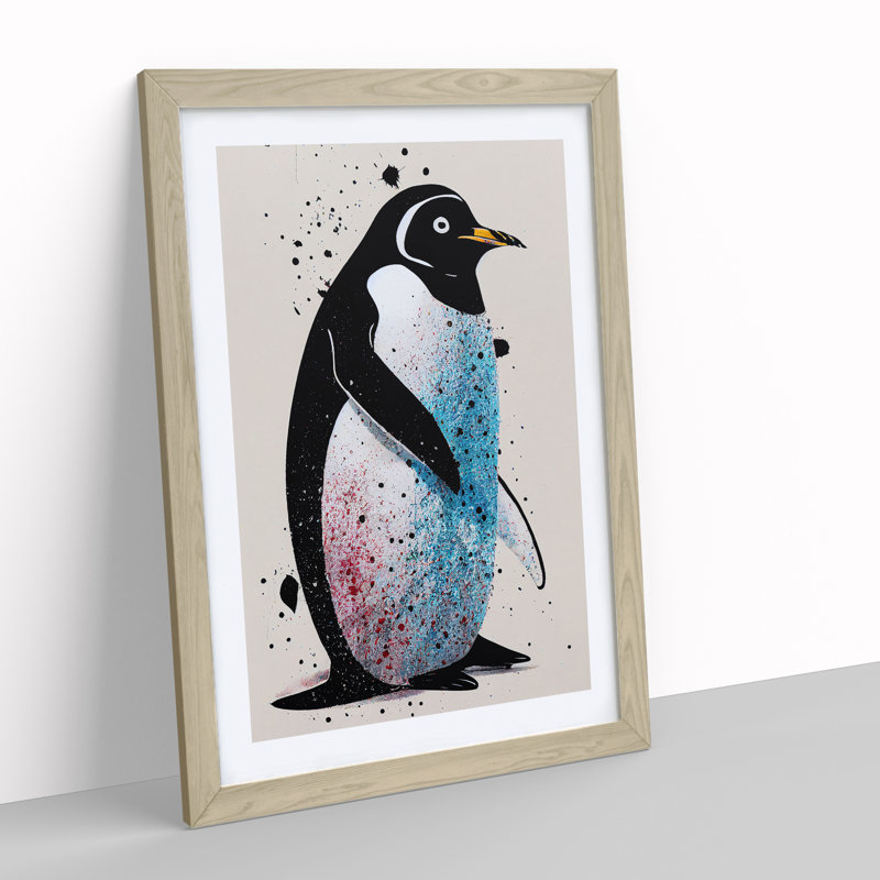 Penguin Graffiti No.3 - Wall Art, 66cm H x 48cm W, Oak Framed Paper, White