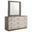 Commode large Fene avec miroir rectangulaire, 9 tiroirs, bois d'amande grise
