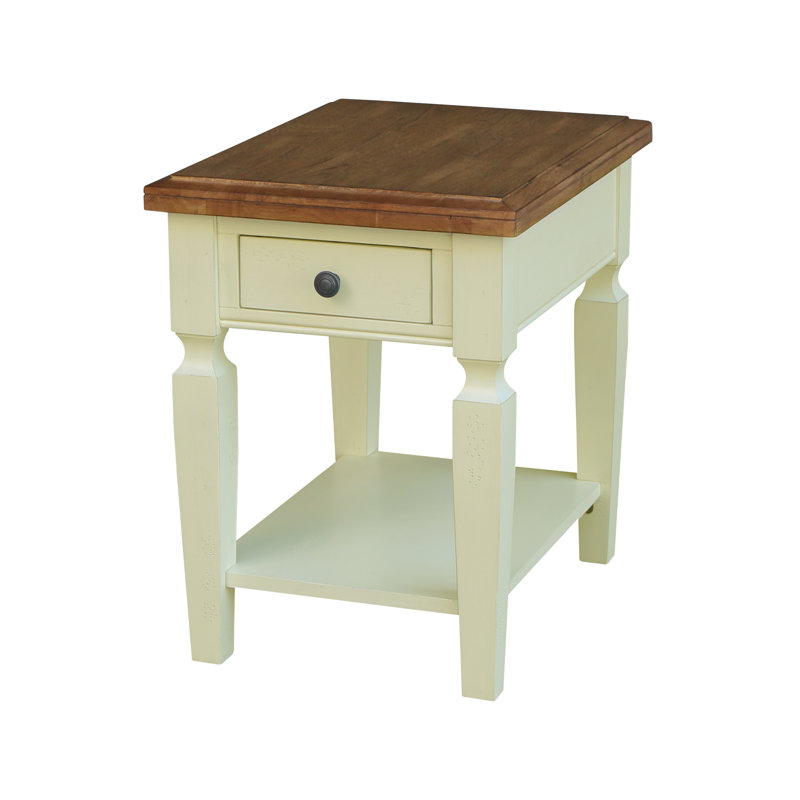 Briseno Solid Wood End Table with Storage, Hickory/Shell White