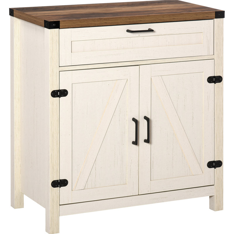 Barn Door Style Kitchen Cabinet With Compact Storage - White Rustic And Doors For Living Area