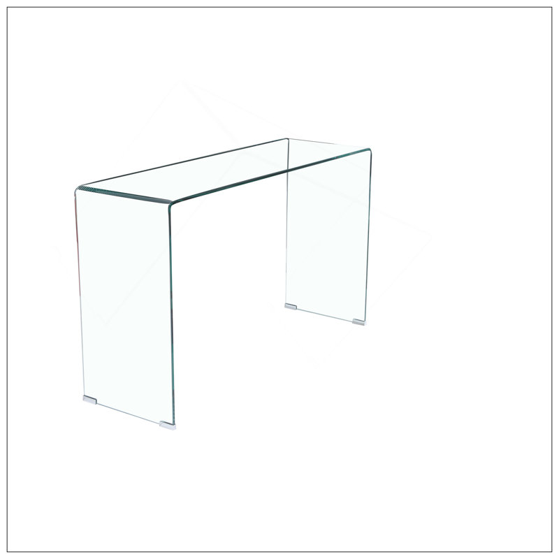 Console en verre, console en verre trempé transparent avec bureaux à bords arrondis, table de canapé