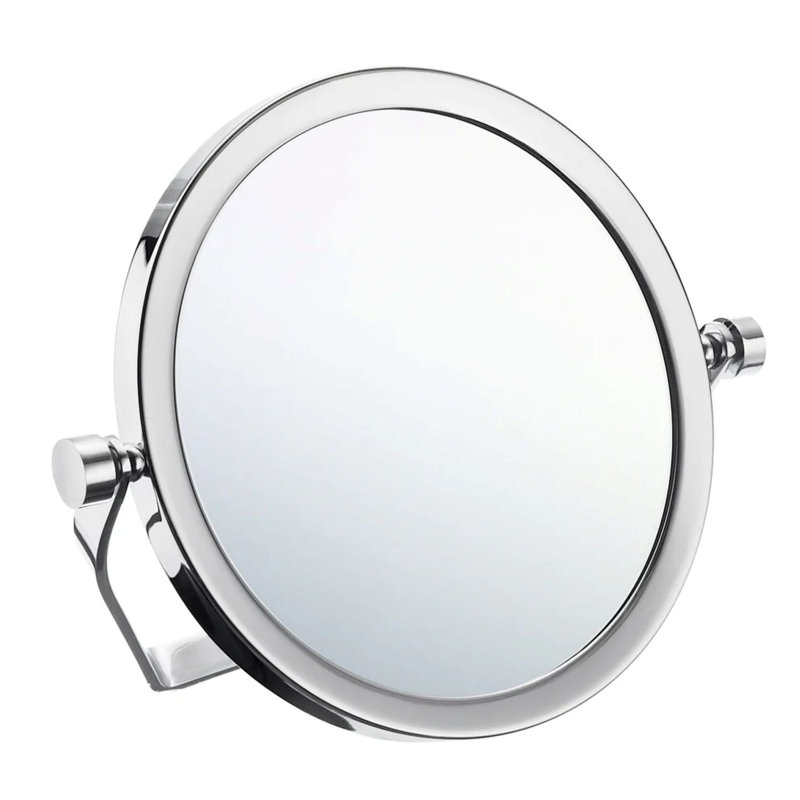 Miroir de voyage 2 faces 5x et normal avec support intégré. Étui en néoprène inclus. 