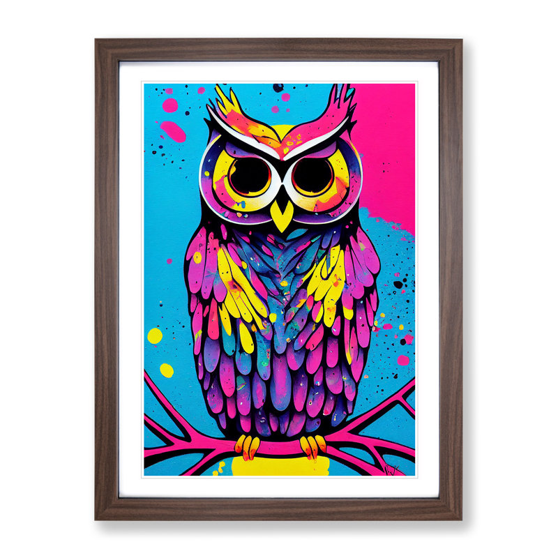Owl Paint Splash No.6 - Framed Print, 46cm H x 34cm W x 2cm D, Walnut Framed