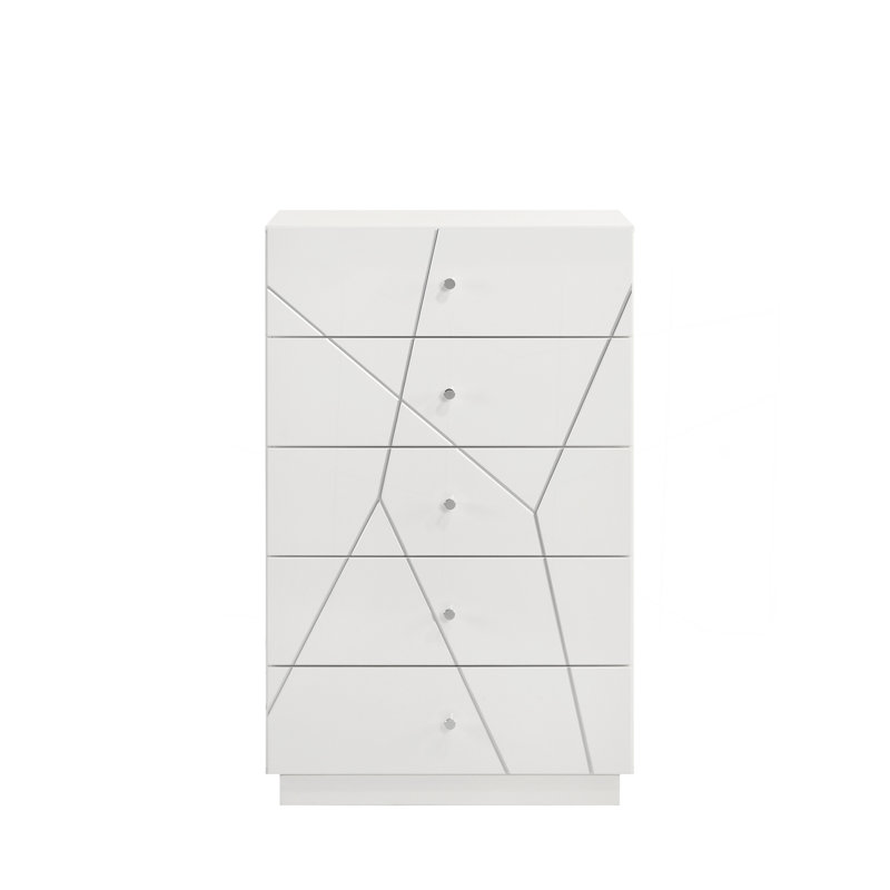 Commode Manhattan - Finition laquée avec motif géométrique et tiroirs spacieux pour rangement moderne - blanc