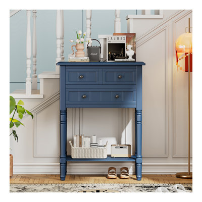 Console étroite, canapé mince avec trois tiroirs de rangement et tablette inférieure (bleu marine)