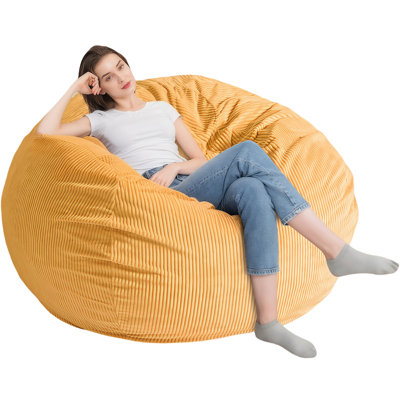 Extra Large Bean Bag Chair For Adults - 5 Ft Giant Lounger, Removable Youth-protected Cover & Locking Zipper, Round Corduroy Sofa For Living Room, Bedroom & Gaming,ginger Yellow