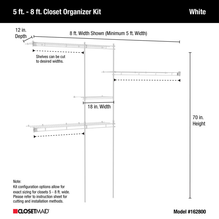 ClosetMaid 1628 Closet Organizer Kit, Steel, White, Vinyl-Coated