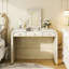 Meuble-lavabo classique en bois avec miroir rabattable, coiffeuse 3 en 1 avec 2 tiroirs et espace de rangement pour la chambre à coucher, champagne-1409630879
