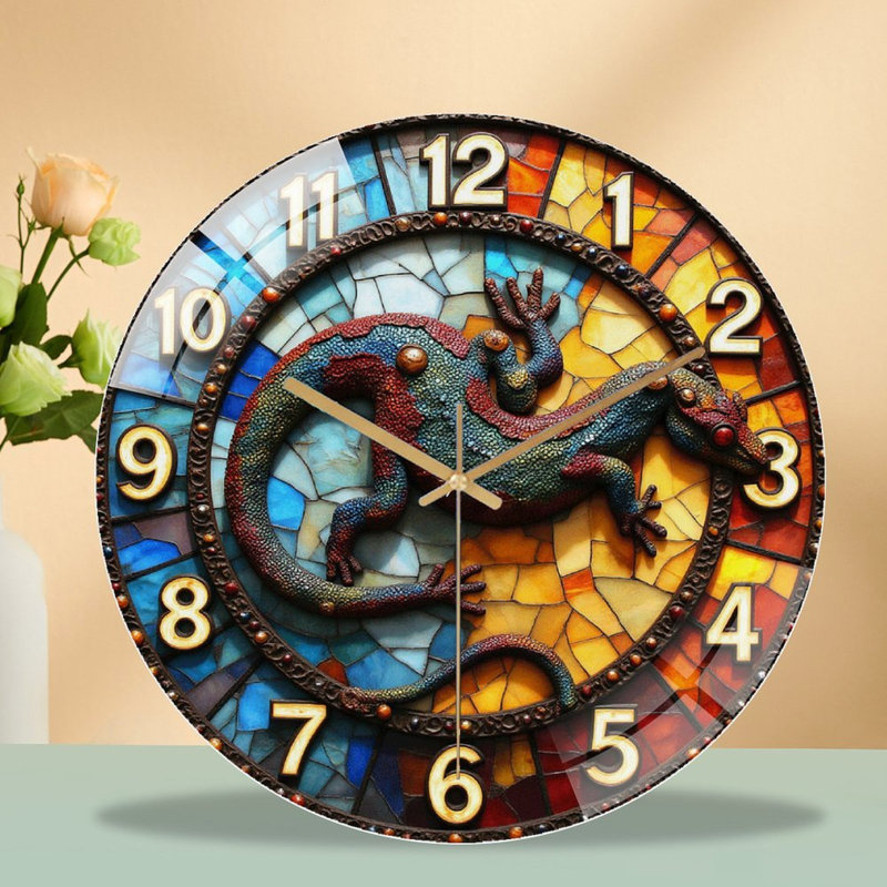 Horloge murale vitrail gecko 12 po