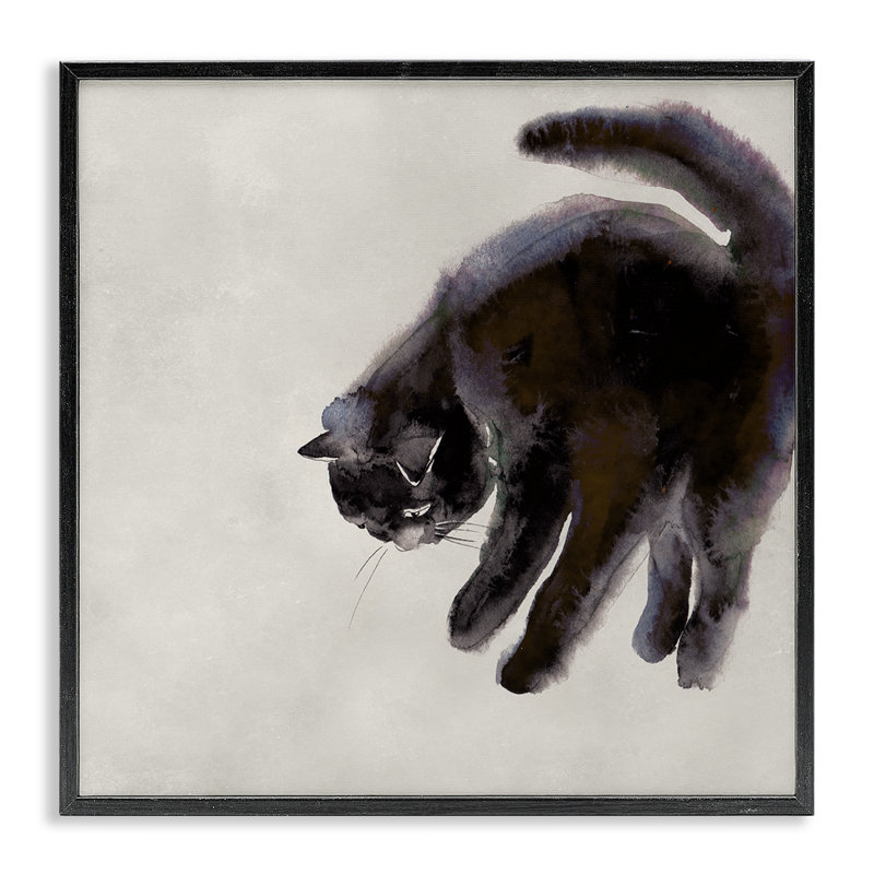 «Simple Cat Watercolor Giclee Art» par Melissa Wang, H 12 po x l 12 po, Giclée encadrée noir minuit