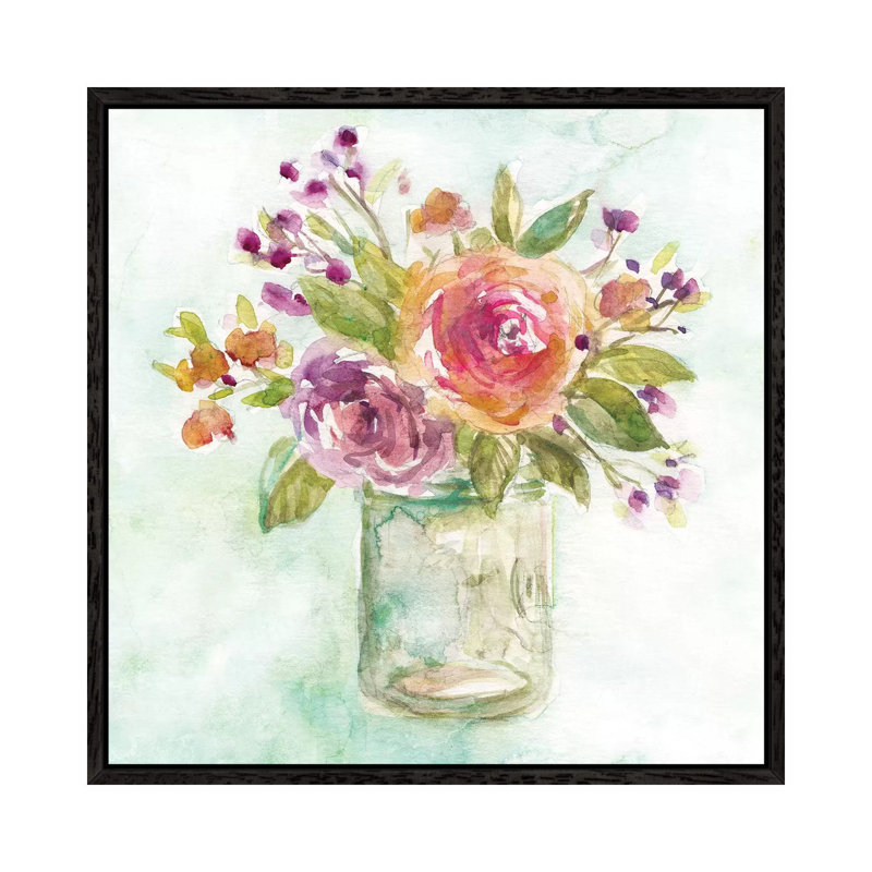 Summer Roses by Domonique Brown - Painting on Canvas, 66.04 cm H x 66.04 cm W, Black Framed