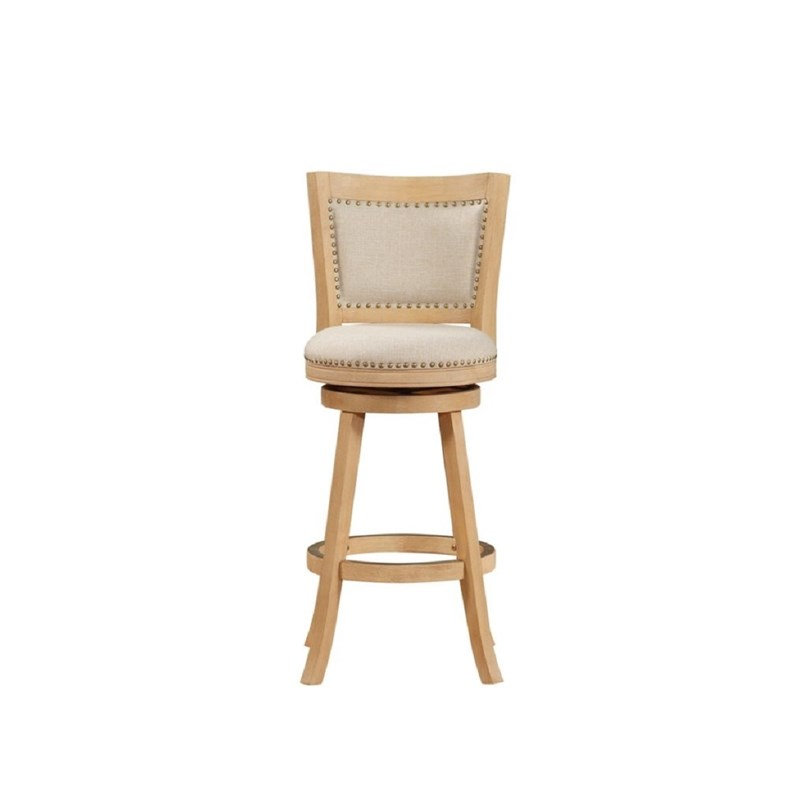  Tabouret de bar pivotant clouté en bois d'hévéa avec siège en lin crème, Cream, Extra Tall (44" Seat Height)