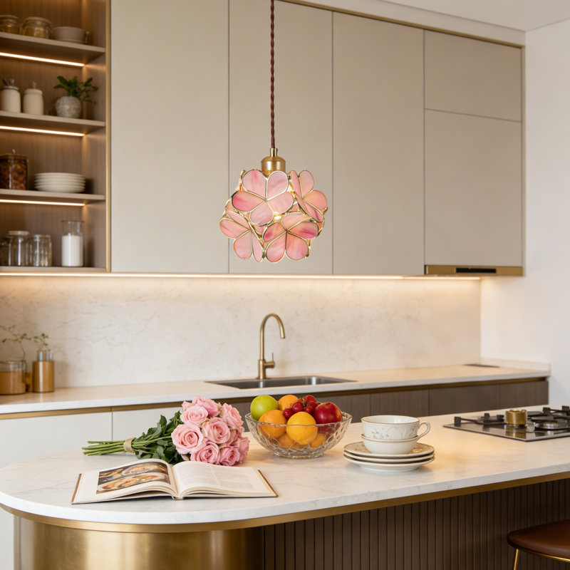 Luminaire suspendu 1 lumière fleur rose